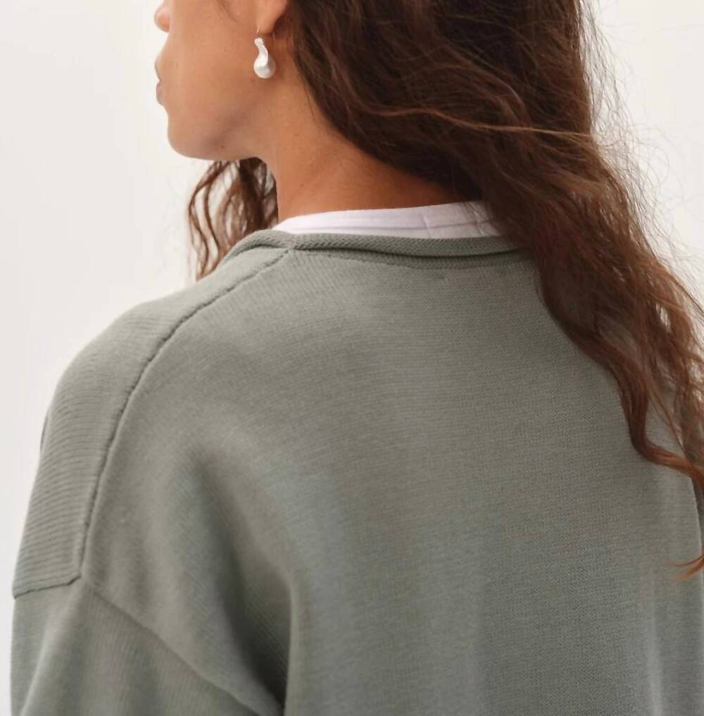 NEW DONNI. cotton knit roll cardigan in sage - Picture 6 of 7